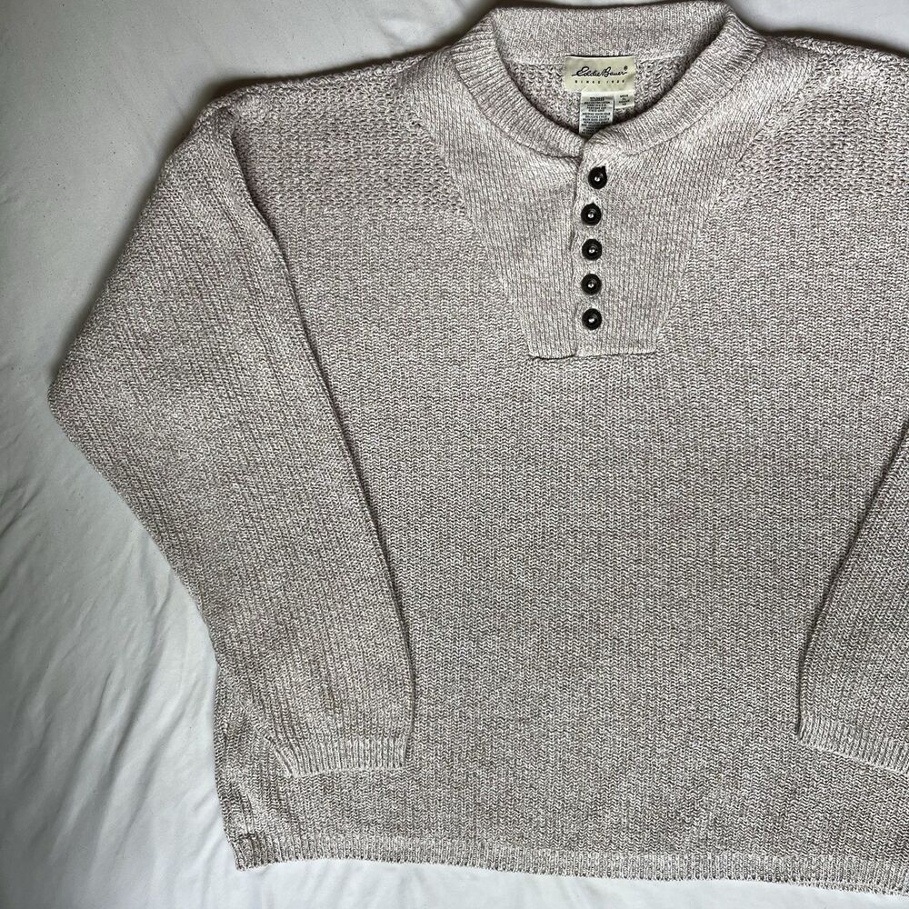 Vintage Eddie Bauer Sweater Mens XL Beige Henley 90s Ribbed Grandpa USA Made - Picture 7 of 10